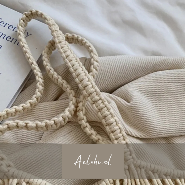 Boho Tote Bag met Franjes – Naturel & Bruin Naturel