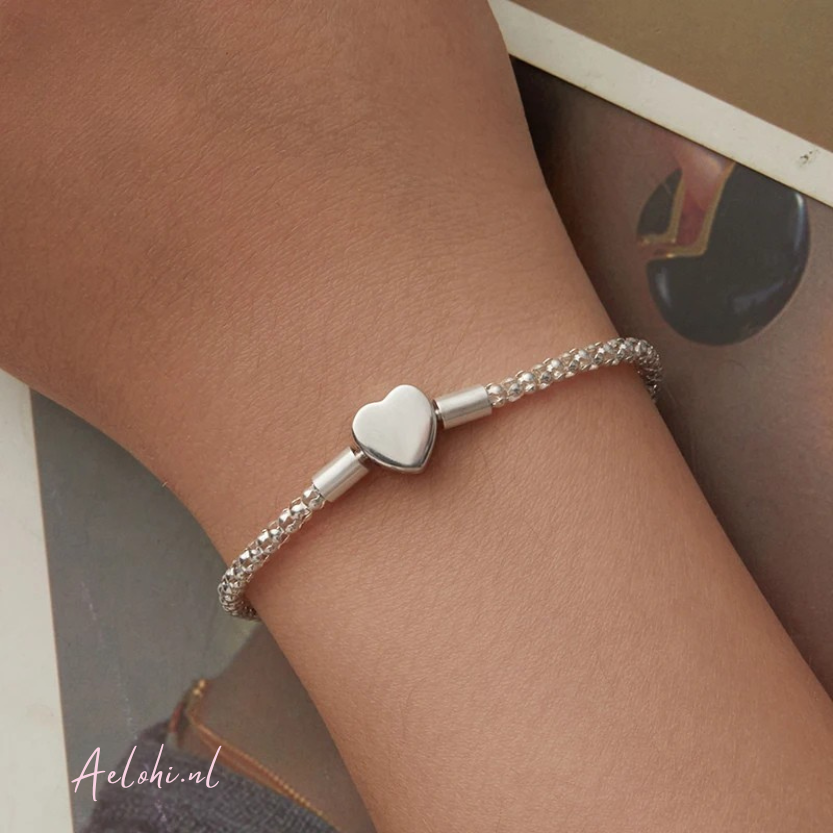 Sterling Silver Charm Bracelet with Heart Clasp