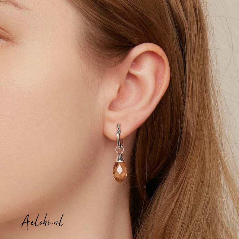 Sterling Silver Earrings with Smoky Zirconia Drop – Elegant &amp; Timeless