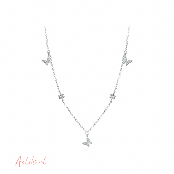 Sterling Silber Halskette mit Schmetterlingen und Zirkonia