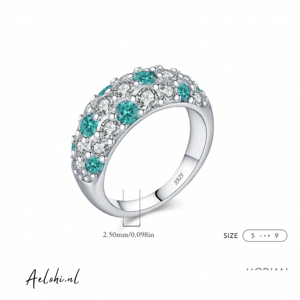 Sterling Zilveren Ring met Pavé Gezette Witte & Aqua Zirkonia