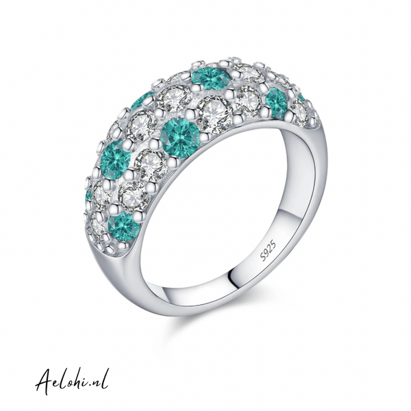 Sterling Zilveren Ring met Pavé Gezette Witte & Aqua Zirkonia