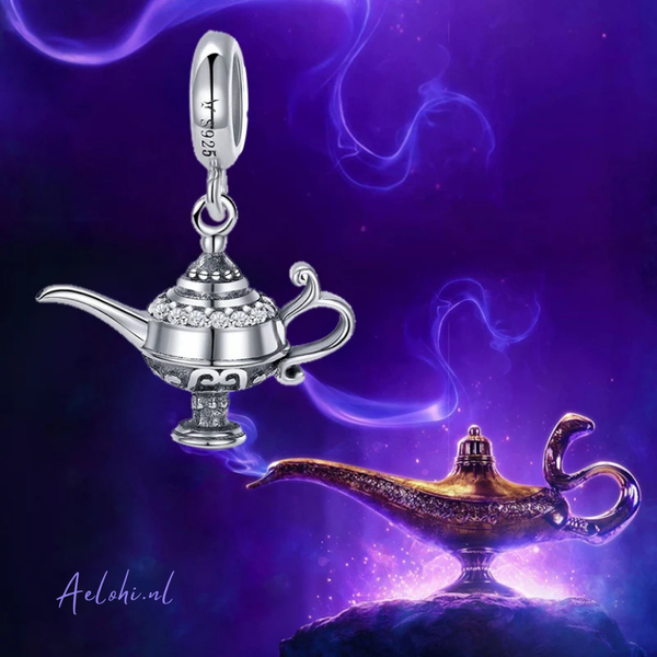 Sterling silver charm – Wish oil lamp with zirconia | Miracles and Magic collection