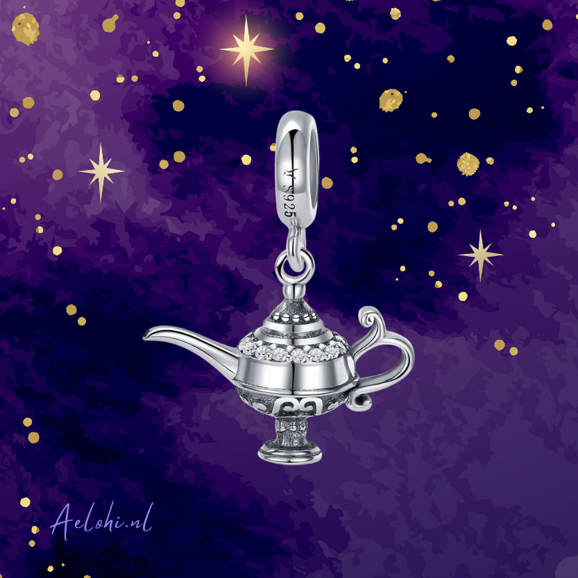 Sterling silver charm – Wish oil lamp with zirconia | Miracles and Magic collection