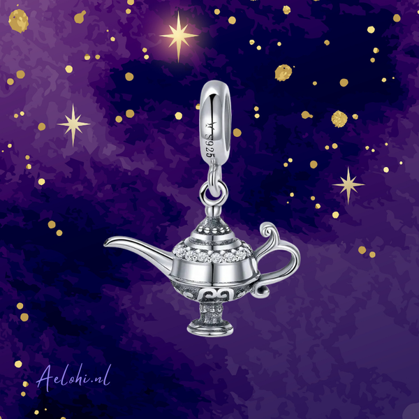 Sterling silver charm – Wish oil lamp with zirconia | Miracles and Magic collection