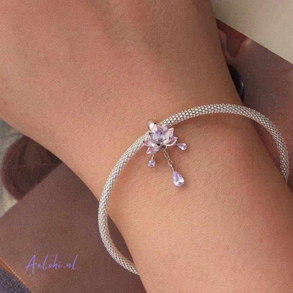 Sterling silver charm – Lotus flower with zirconia and enamel | Miracles and Magic collection