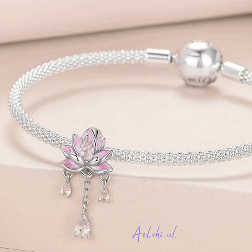 Sterling silver charm – Lotus flower with zirconia and enamel | Miracles and Magic collection
