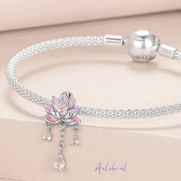 Sterling silver charm – Lotus flower with zirconia and enamel | Miracles and Magic collection