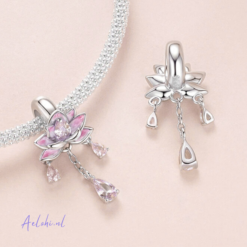Sterling silver charm – Lotus flower with zirconia and enamel | Miracles and Magic collection