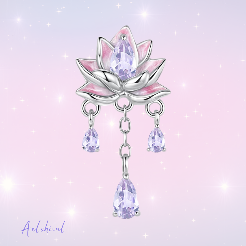 Sterling silver charm – Lotus flower with zirconia and enamel | Miracles and Magic collection