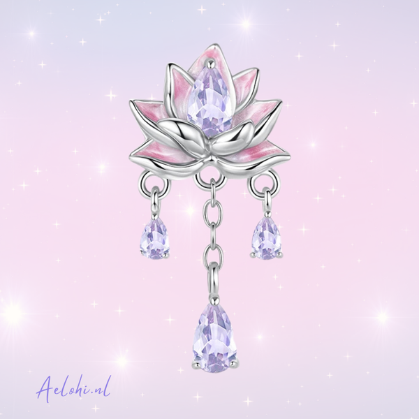 Sterling silver charm – Lotus flower with zirconia and enamel | Miracles and Magic collection