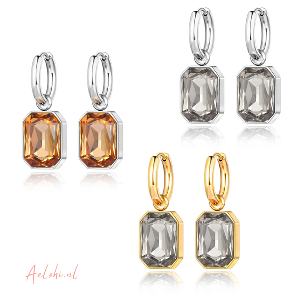 Statement Earrings with Rectangular Cubic Zirconia Pendant
