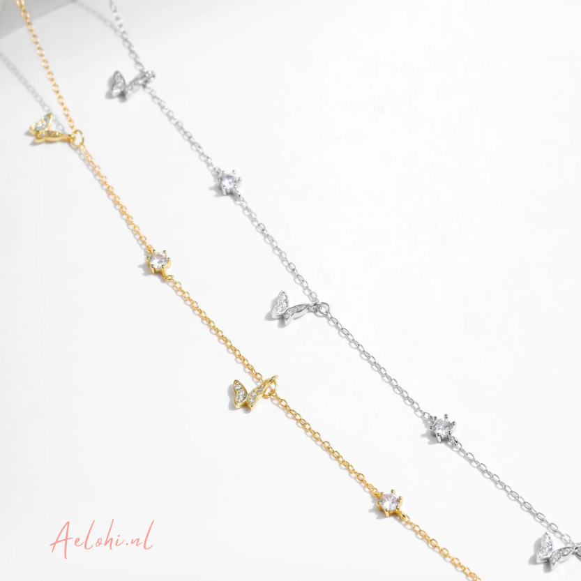 Sterling Silber Halskette mit Schmetterlingen und Zirkonia