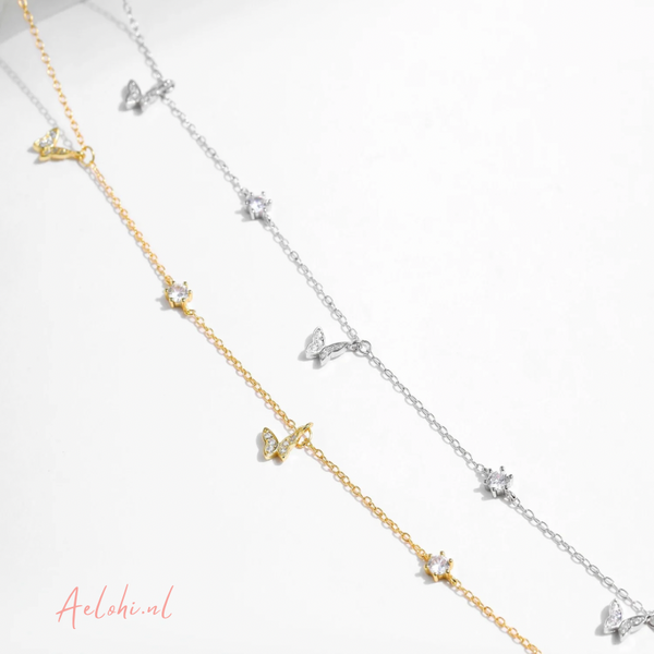 Sterling Silber Halskette mit Schmetterlingen und Zirkonia