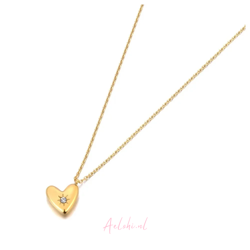 Stainless Steel Necklace with Heart Charm &amp; Zirconia