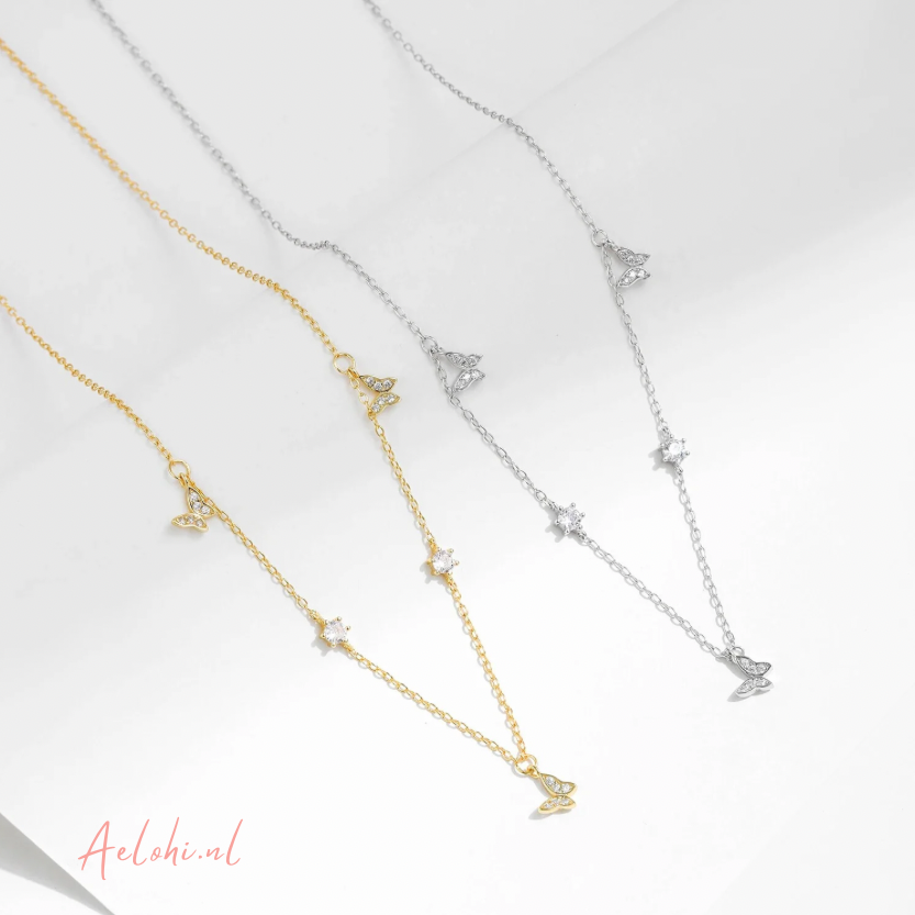 Sterling Silber Halskette mit Schmetterlingen und Zirkonia