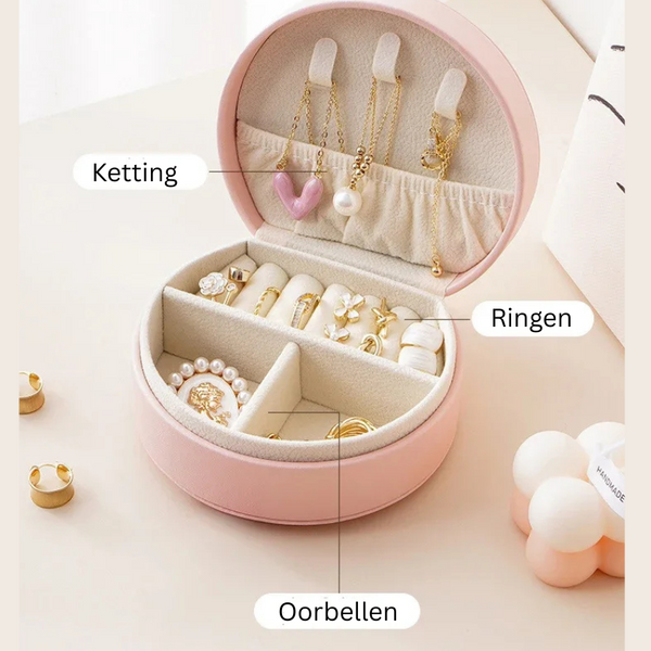Compact jewelry box for earrings, necklace, bracelet and rings