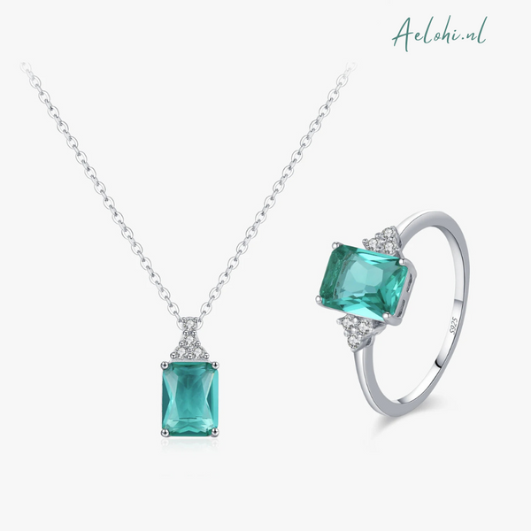 Genevienne – Schmuckset – Cyan- und weiße Zirkonia