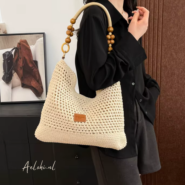 Summer Crochet Shoulder/Handbag – Natural with Wooden Accents
