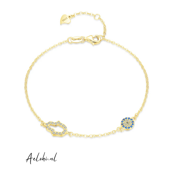 Armband mit Hamza-Hand und bösem Blick – Sterling 925 Silber