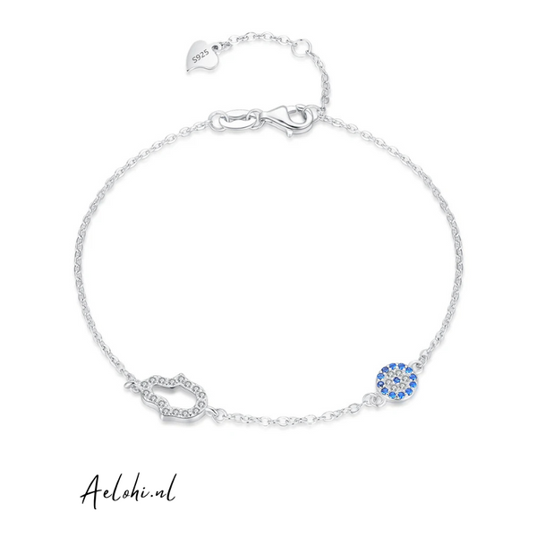 Armband mit Hamza-Hand und bösem Blick – Sterling 925 Silber