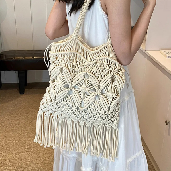 Boho Tote Bag met Franjes – Naturel & Bruin Naturel