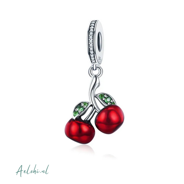 Sterling Silver 925 Cherry Charm with Cubic Zirconia
