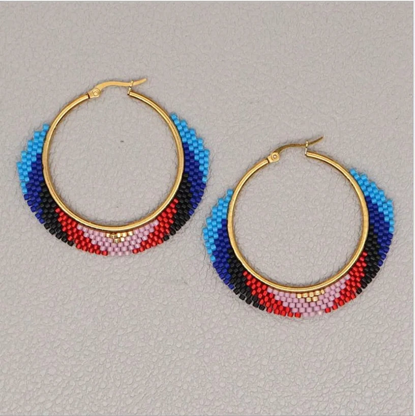 Boho Chic Earrings – Goldplated with Handmade Rocaille Beads 