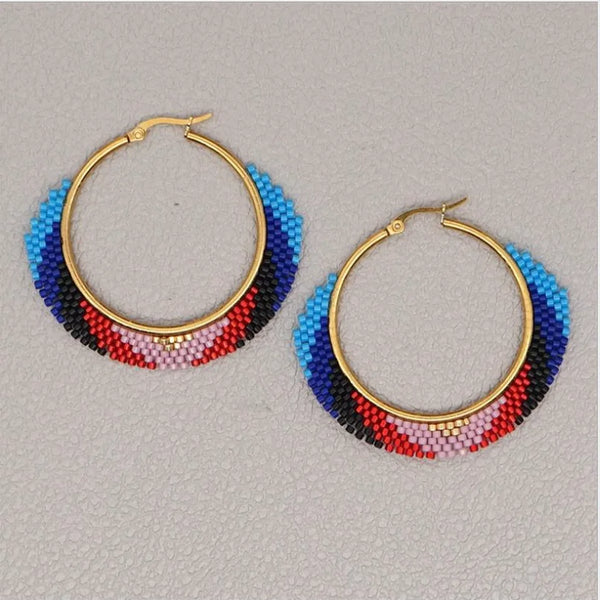 Boho Chic Earrings – Goldplated with Handmade Rocaille Beads 