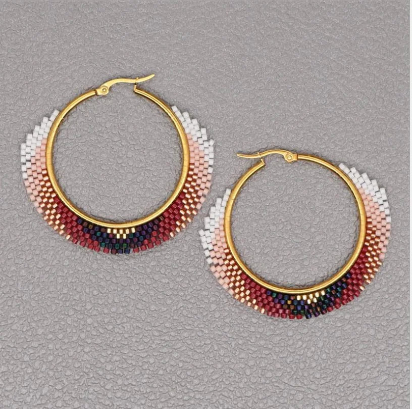 Boho Chic Earrings – Goldplated with Handmade Rocaille Beads 