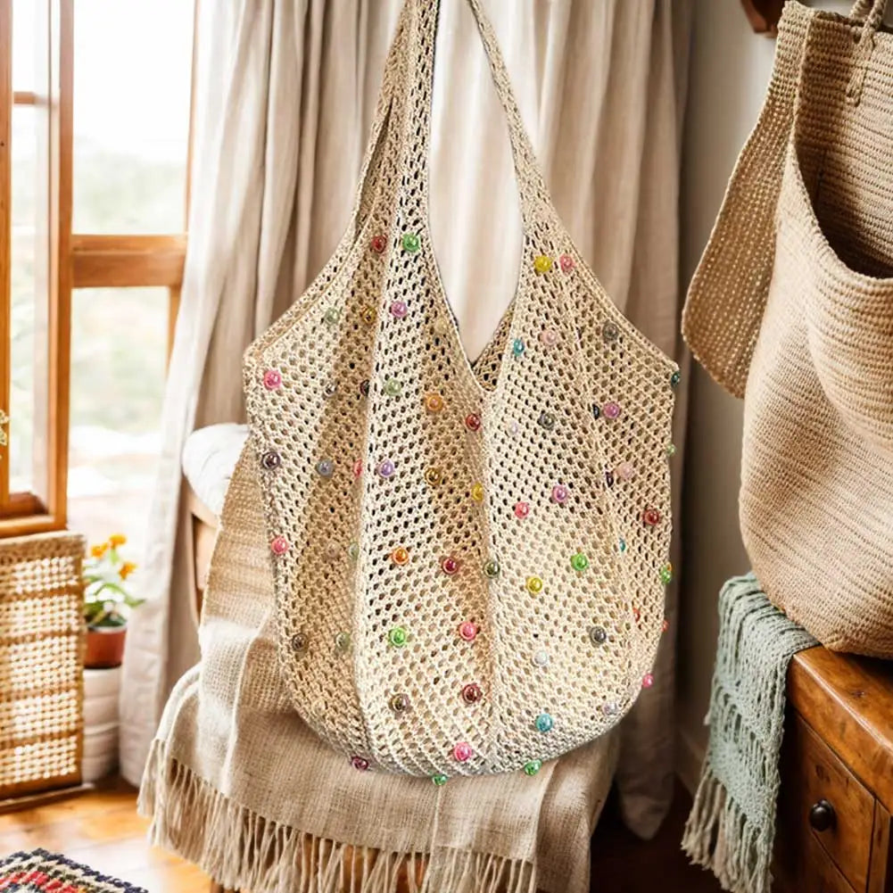 Sommerliche Stricktasche mit Perlen – in vier Farben
