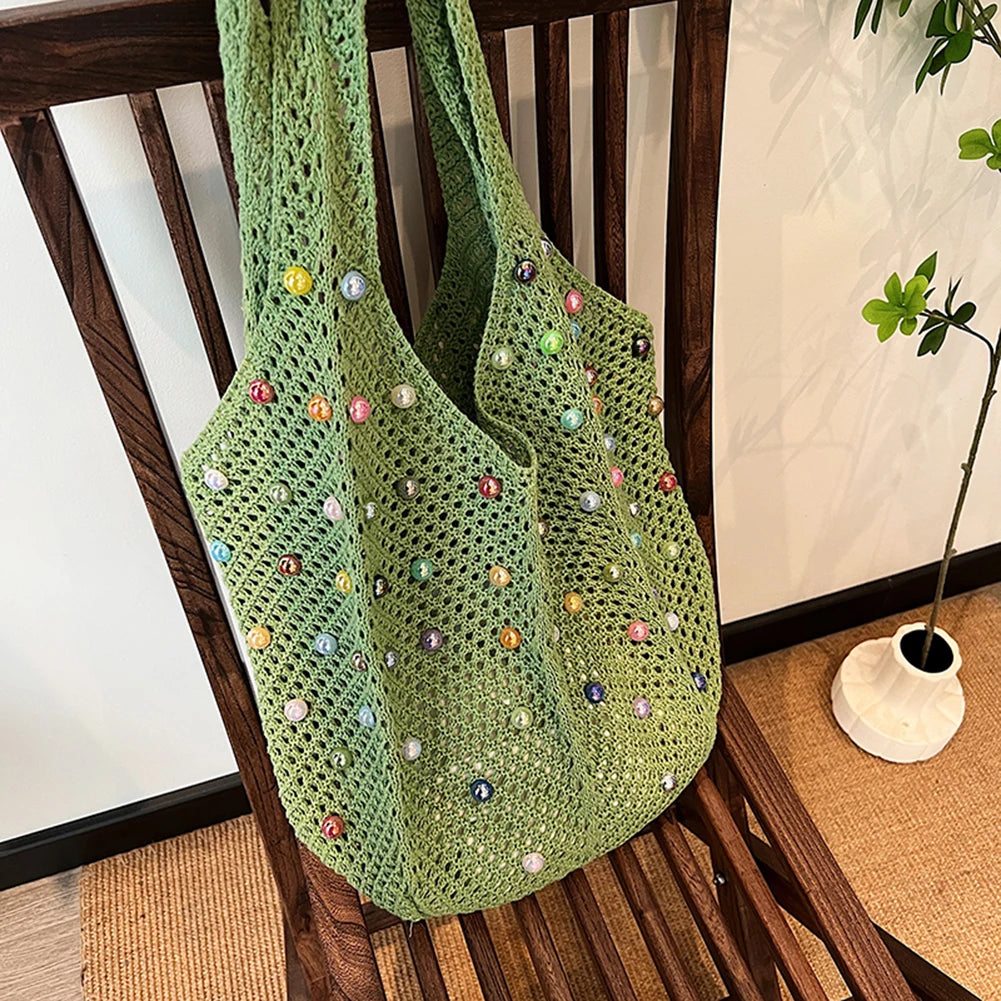 Sommerliche Stricktasche mit Perlen – in vier Farben