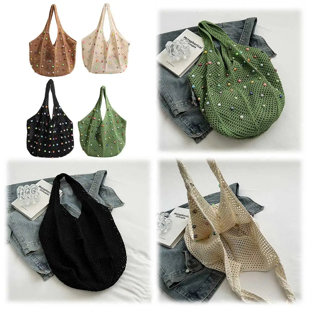 Sommerliche Stricktasche mit Perlen – in vier Farben