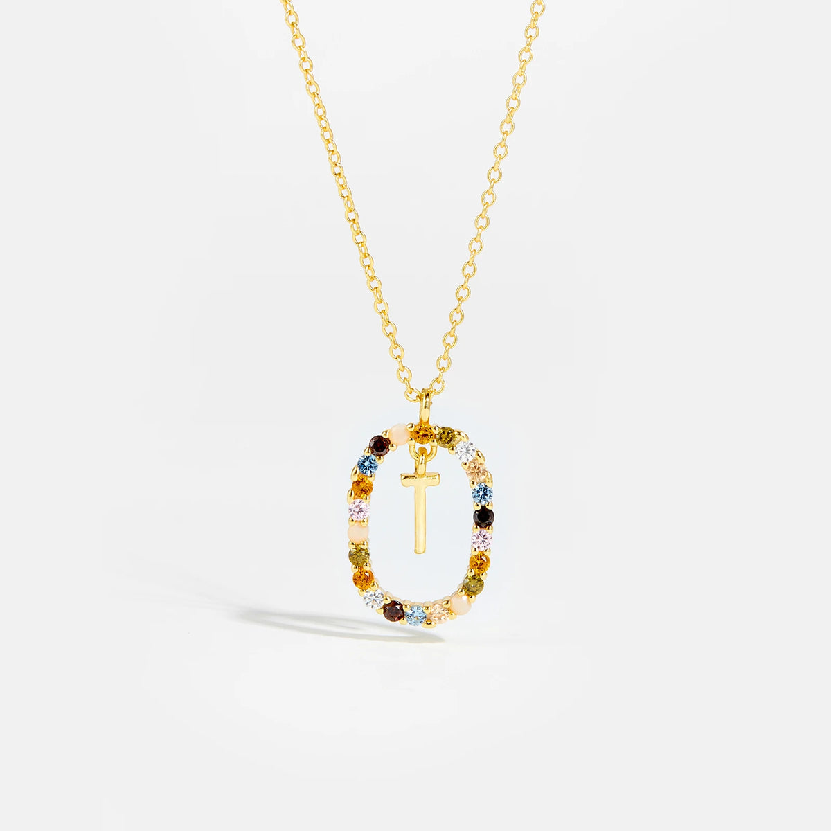 Nova - Ketting 18K Goldplated Zilver met Zirkonia en Letter