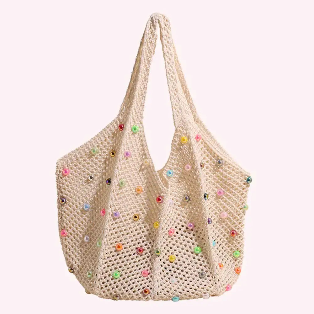 Sommerliche Stricktasche mit Perlen – in vier Farben