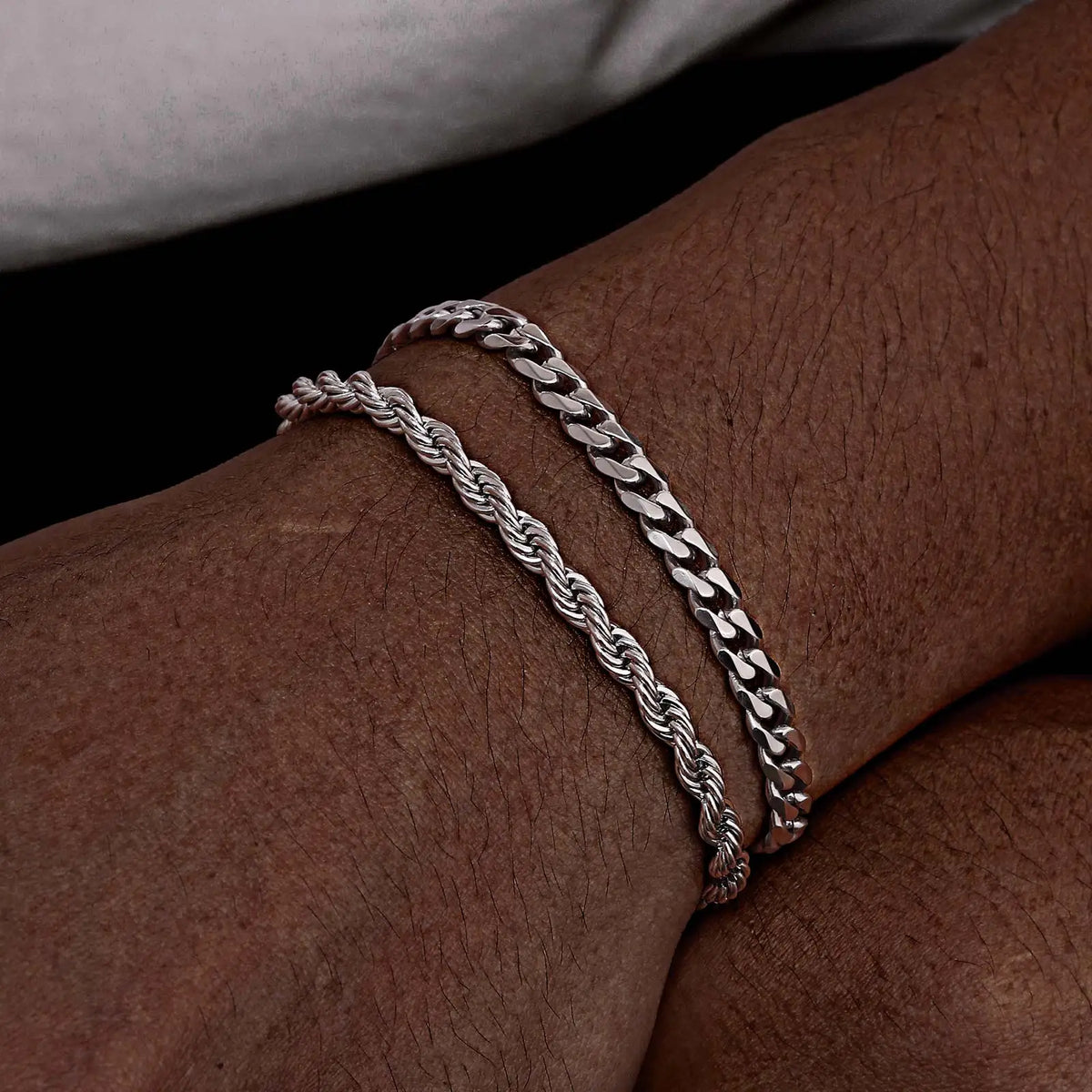 Herrenarmband-Set – Kubanische und Kordelkette