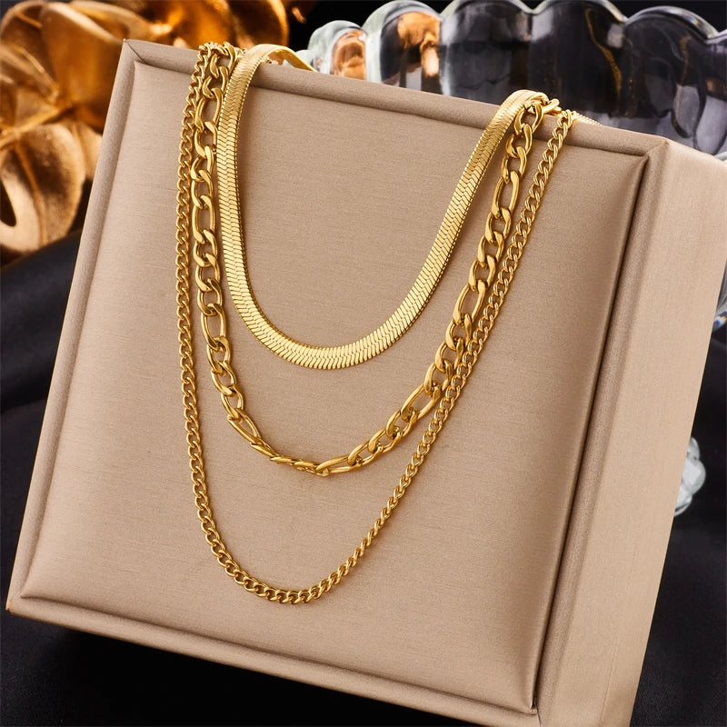 Layered Luxury Stainless Steel Necklace Set
