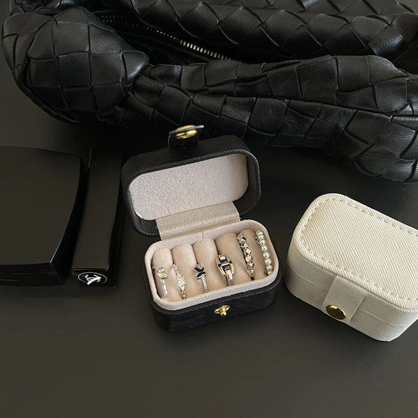 Compact Jewelry Box for Rings &amp; Earrings – Black or White