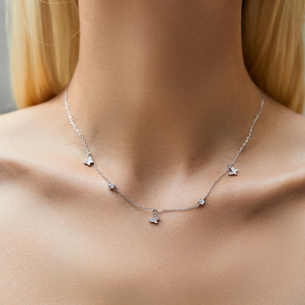Sterling Silber Halskette mit Schmetterlingen und Zirkonia