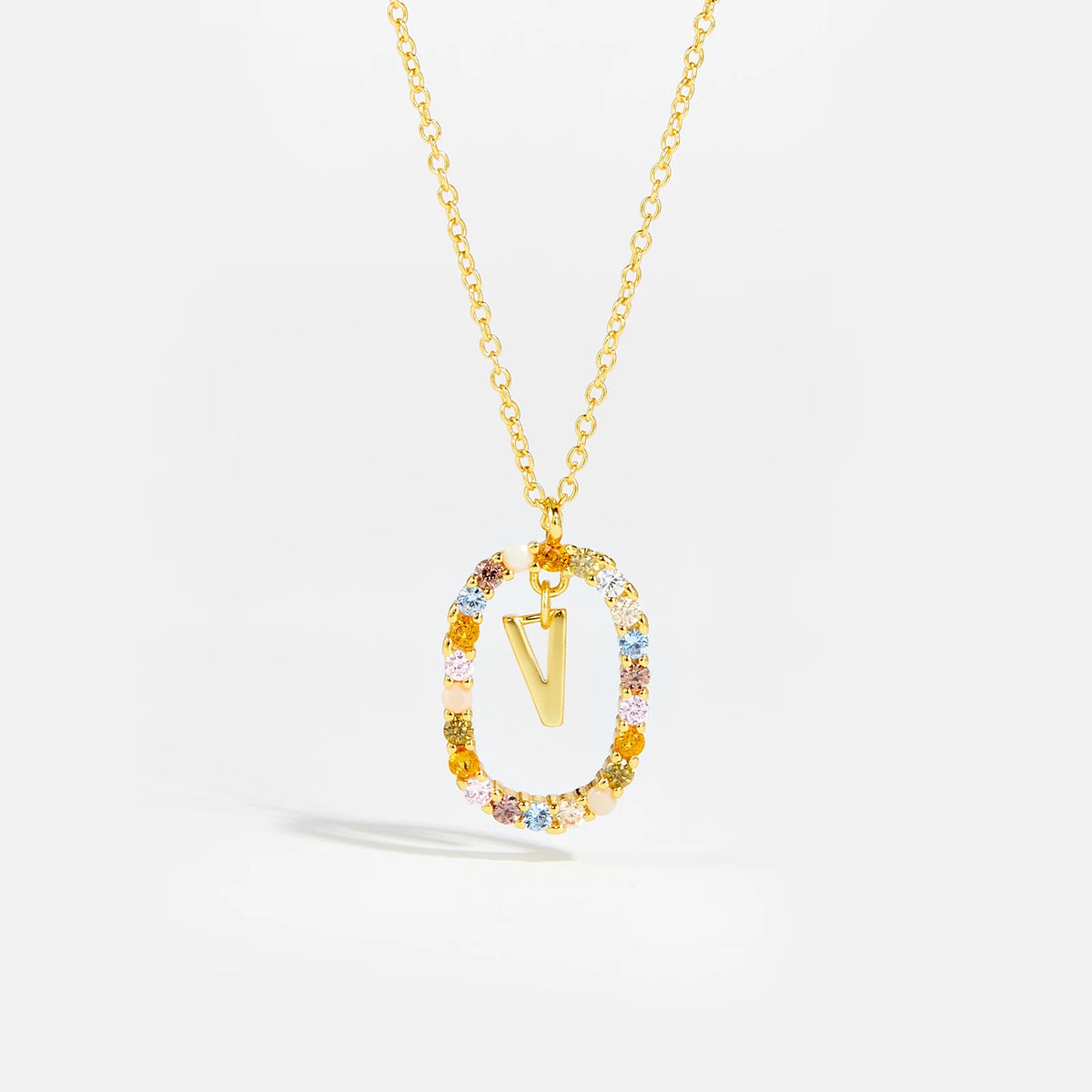 Nova - Ketting 18K Goldplated Zilver met Zirkonia en Letter