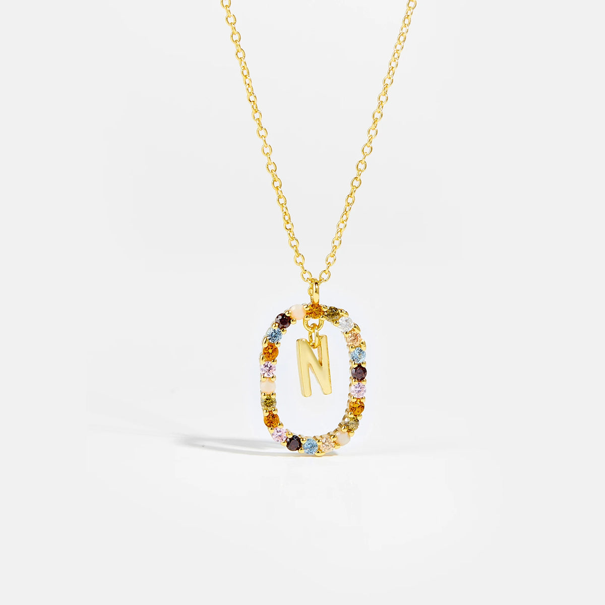 Nova - Ketting 18K Goldplated Zilver met Zirkonia en Letter