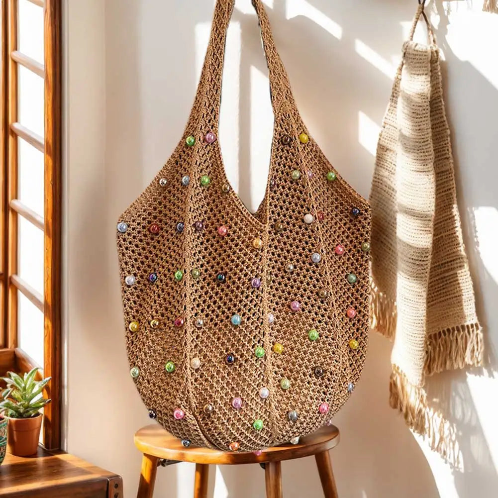 Sommerliche Stricktasche mit Perlen – in vier Farben
