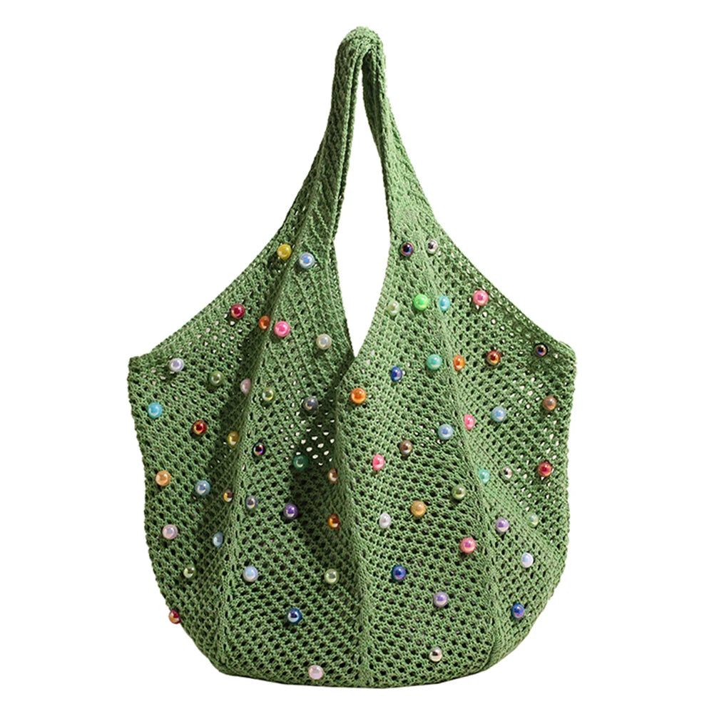 Sommerliche Stricktasche mit Perlen – in vier Farben