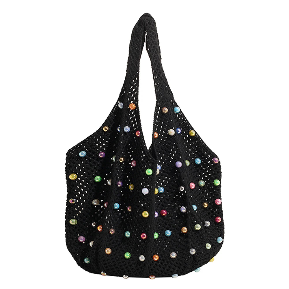 Sommerliche Stricktasche mit Perlen – in vier Farben